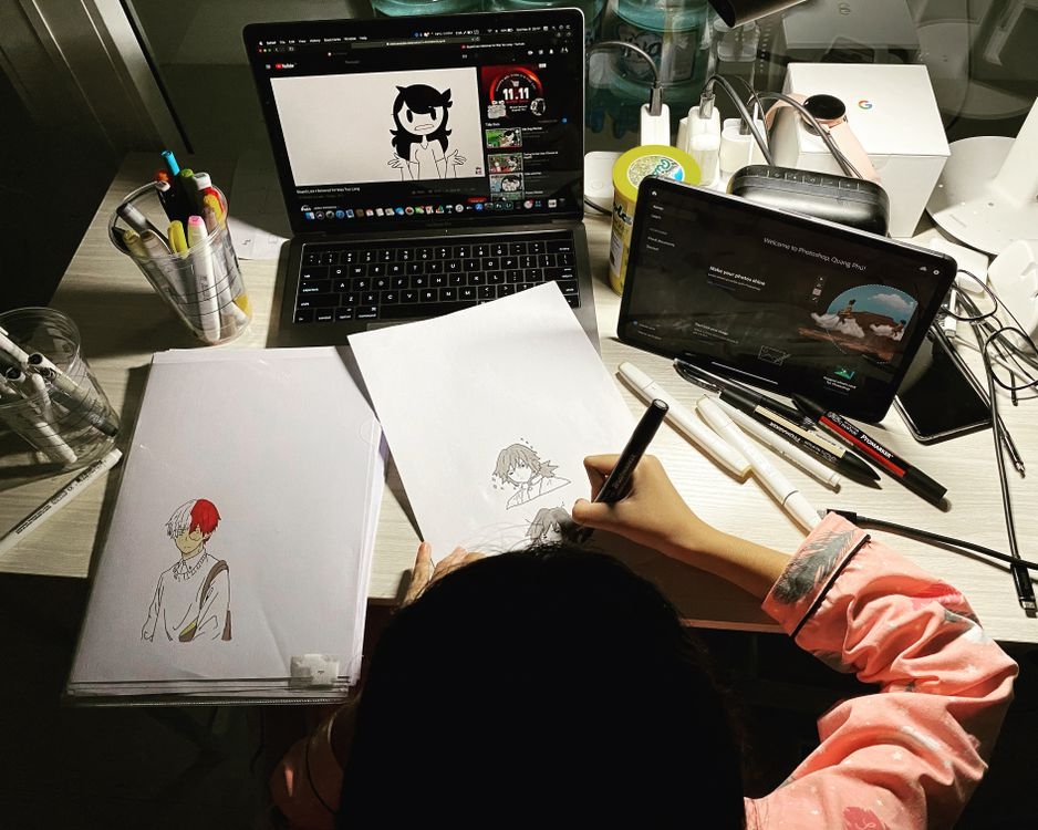 Person practicing digital art and drawing as creative skills to learn without formal classes.